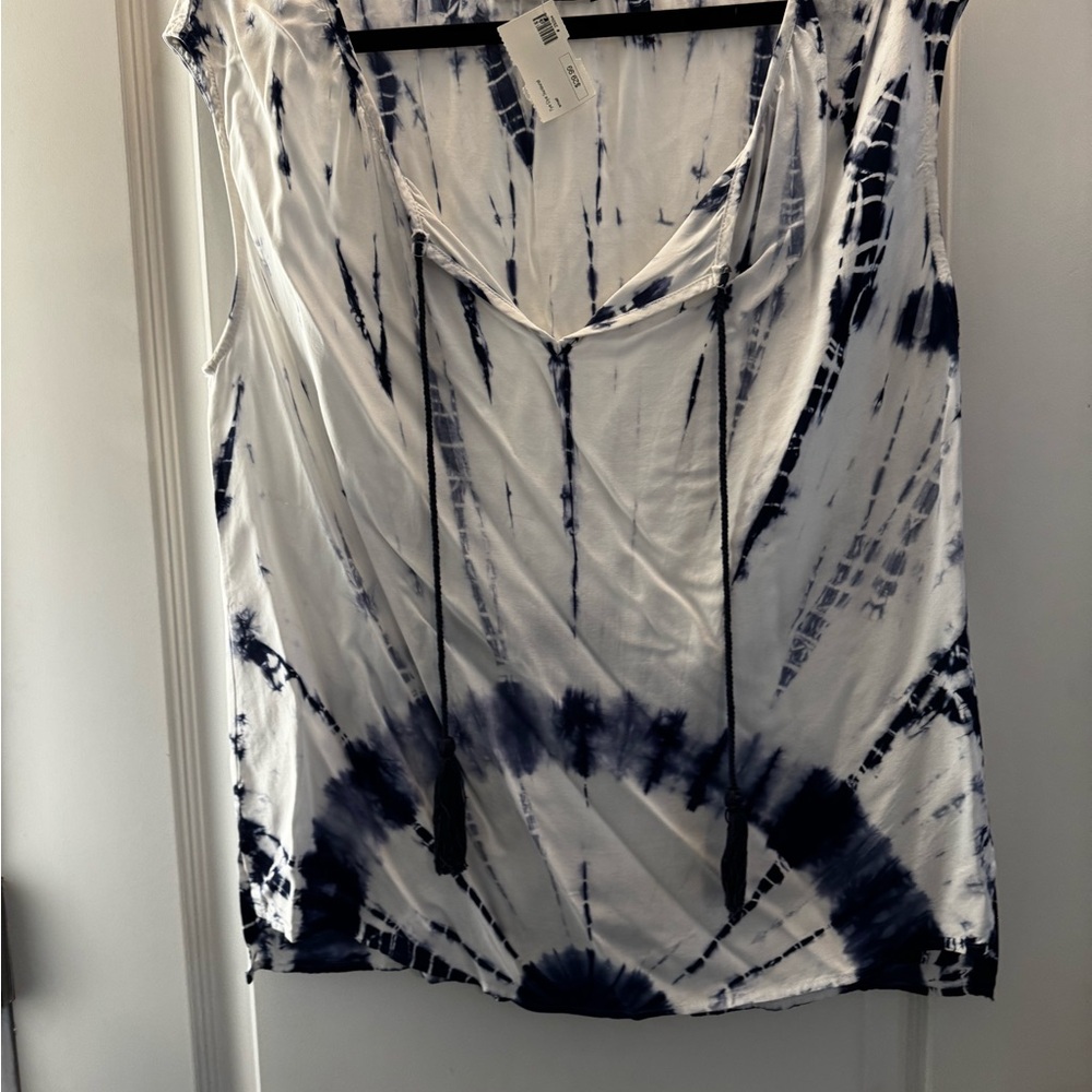 Honey Punch Blue and White Tie Front Tank Top